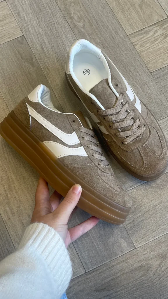 JOIA Trainers | Going Out Dresses^Kasie Camel With White Stripes Chunky Sole Trainers