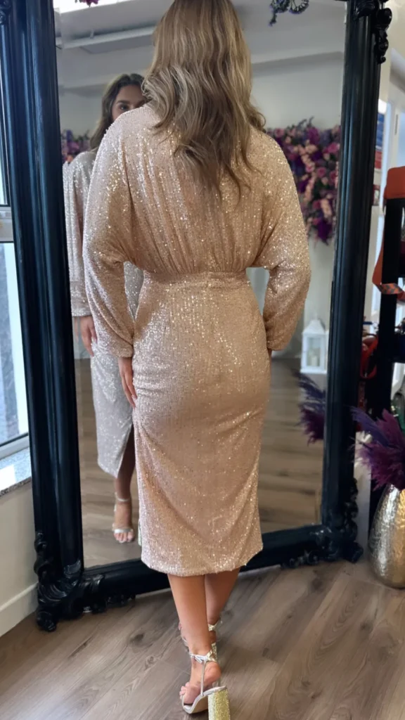 XThree Fitted Dresses | Occasion Dresses^Katarina Gold Sequin Long Sleeve Sequin Midi Dress