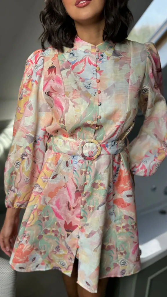 TIMELY Occasion Dresses | Mini Dresses^Katherine Green & Pink Floral Printed High Neck Mini Dress