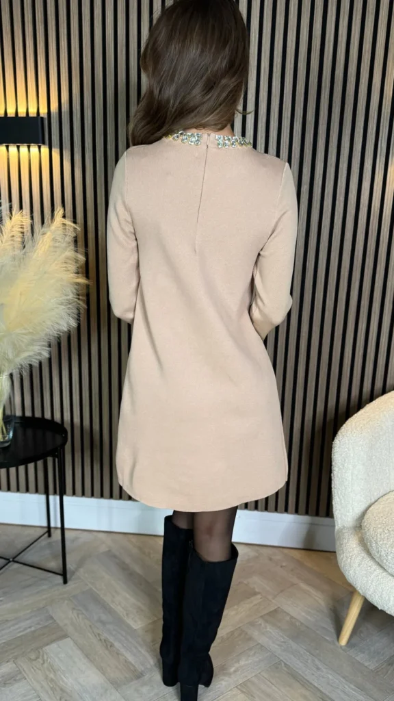 ALLYSON Fitted Dresses | Day Dresses^Kayra Beige Embellished Detail Mini Dress