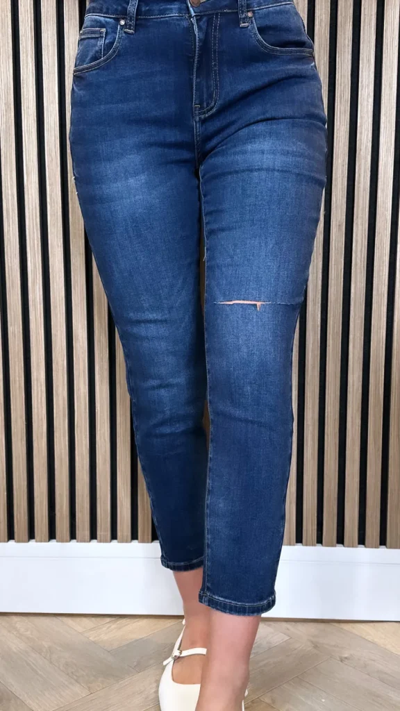 NINA CARTER Jeans^Keke Dark Blue Ripped Knee Boyfriend Jeans