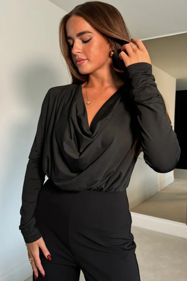 GIRL IN MIND Going Out Dresses | Occasion Dresses^Kella Black Cowl Neck Long Sleeve Jumpsuit
