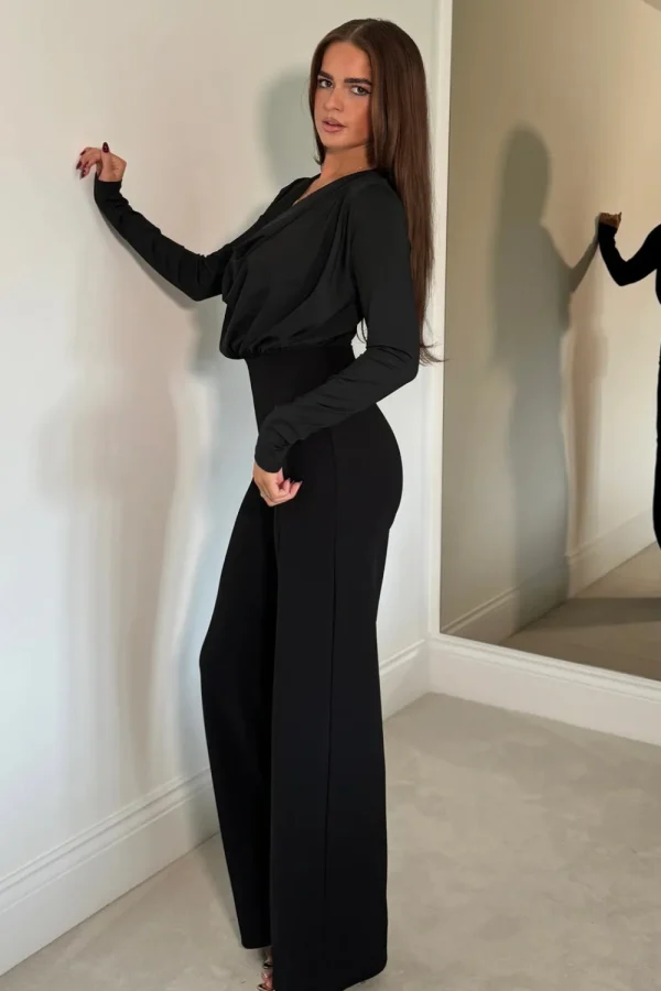 GIRL IN MIND Going Out Dresses | Occasion Dresses^Kella Black Cowl Neck Long Sleeve Jumpsuit