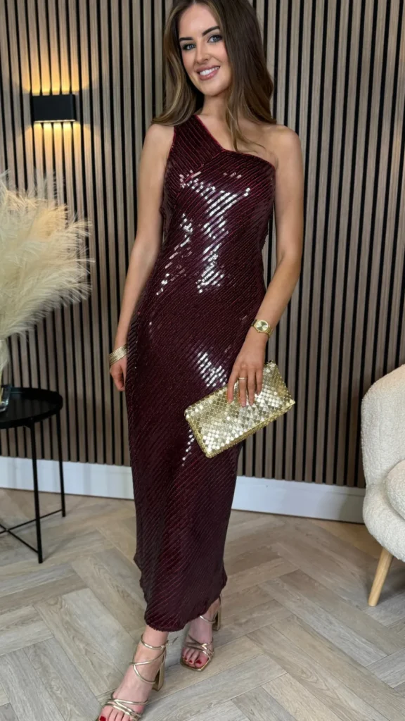 GIRL IN MIND Occasion Dresses | Maxi Dresses^Kendall Burgundy Sequin One Shoulder Maxi Dress