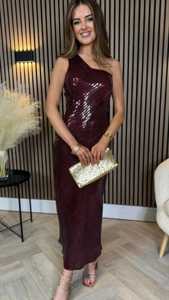 GIRL IN MIND Occasion Dresses | Maxi Dresses^Kendall Burgundy Sequin One Shoulder Maxi Dress