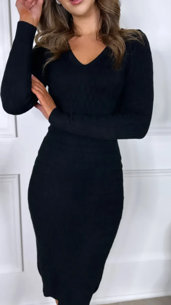 MOOCCI Knitwear | Fitted Dresses^Kerensa Black Cable Knit Midi Dress