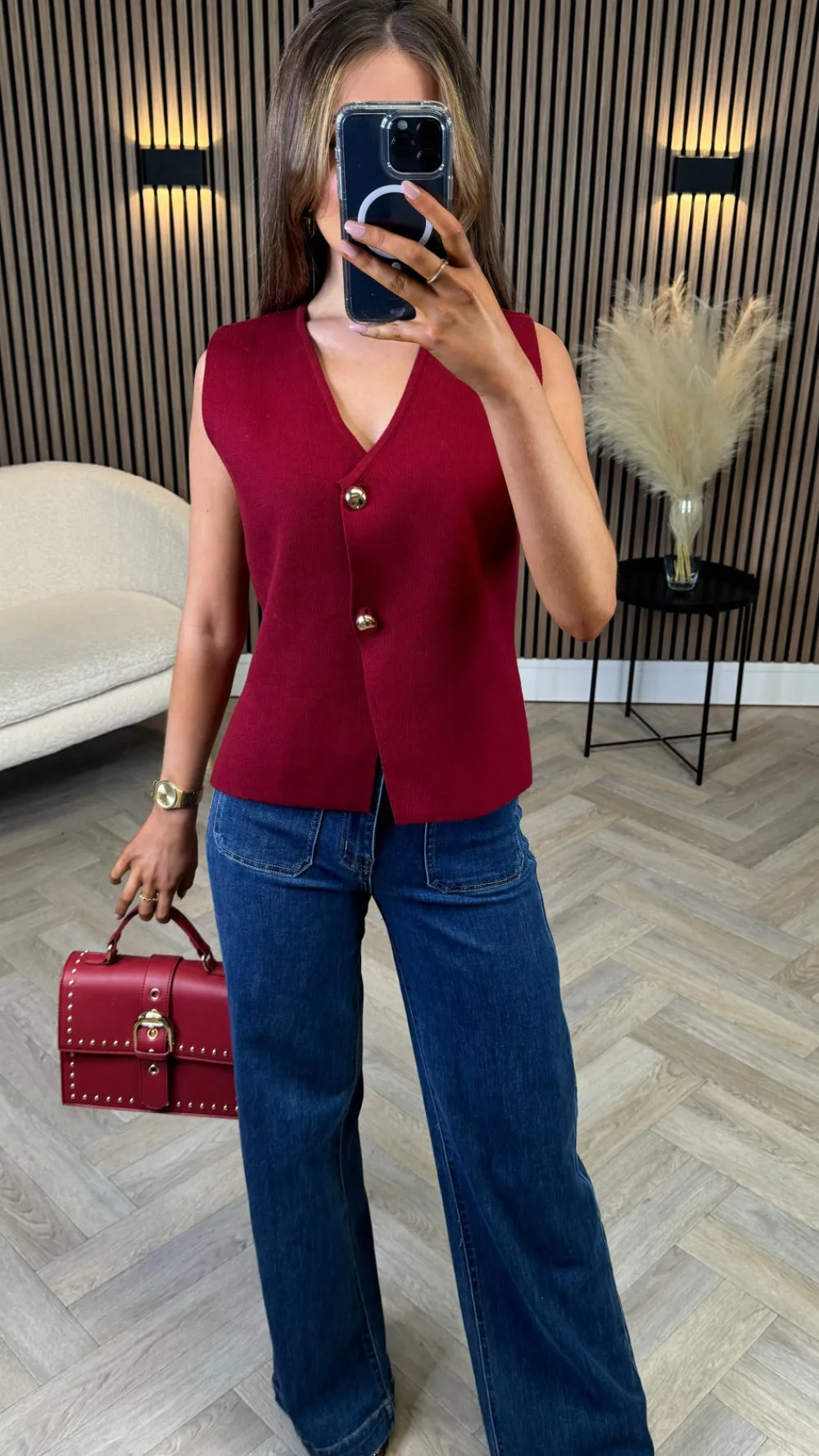 kiersten_burgundy_button__1.webp LILY ROSE BY FJ Tops^Kiersten Burgundy Button Detail Waistcoat