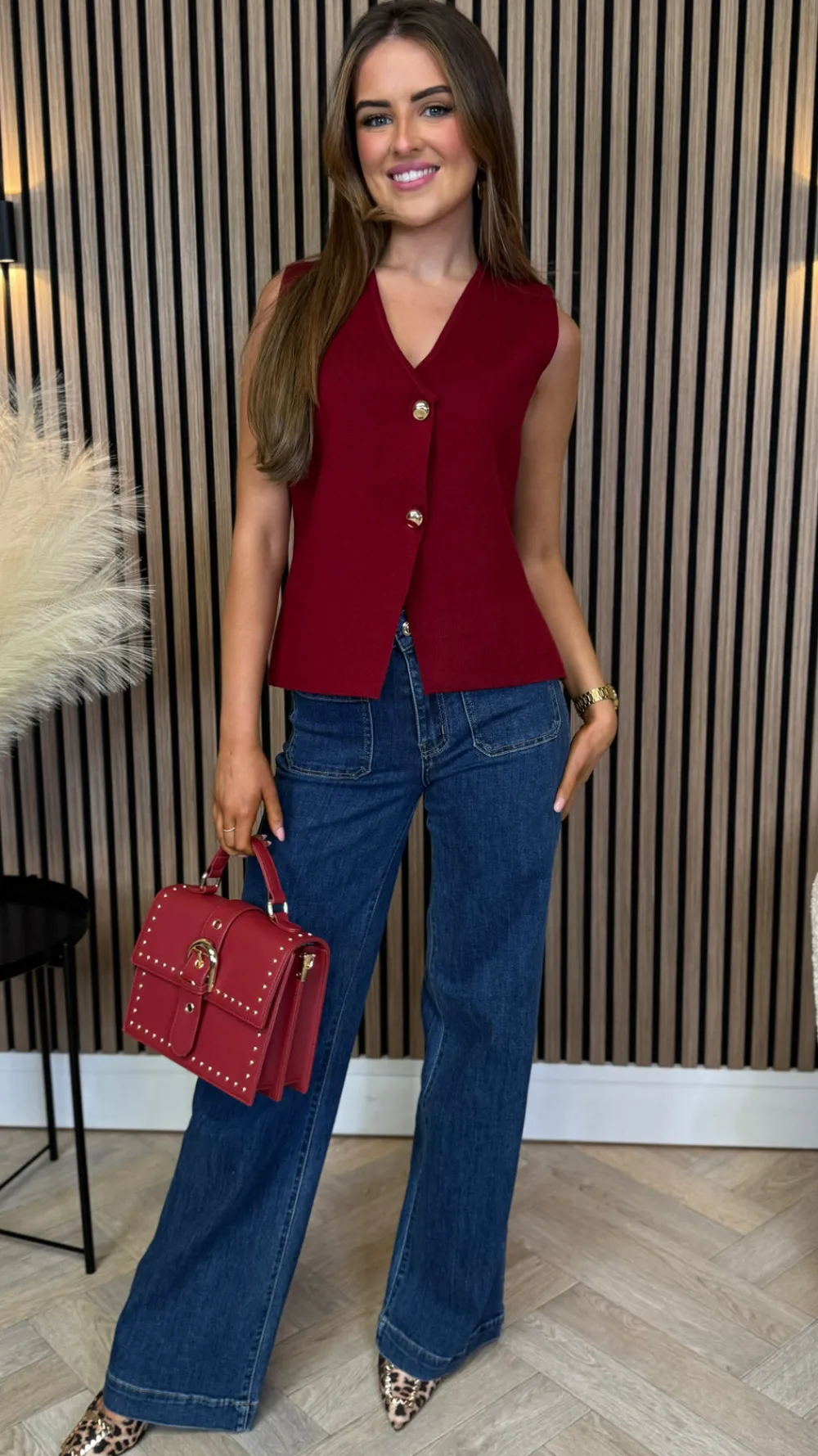 kiersten_burgundy_button__2.webp LILY ROSE BY FJ Tops^Kiersten Burgundy Button Detail Waistcoat