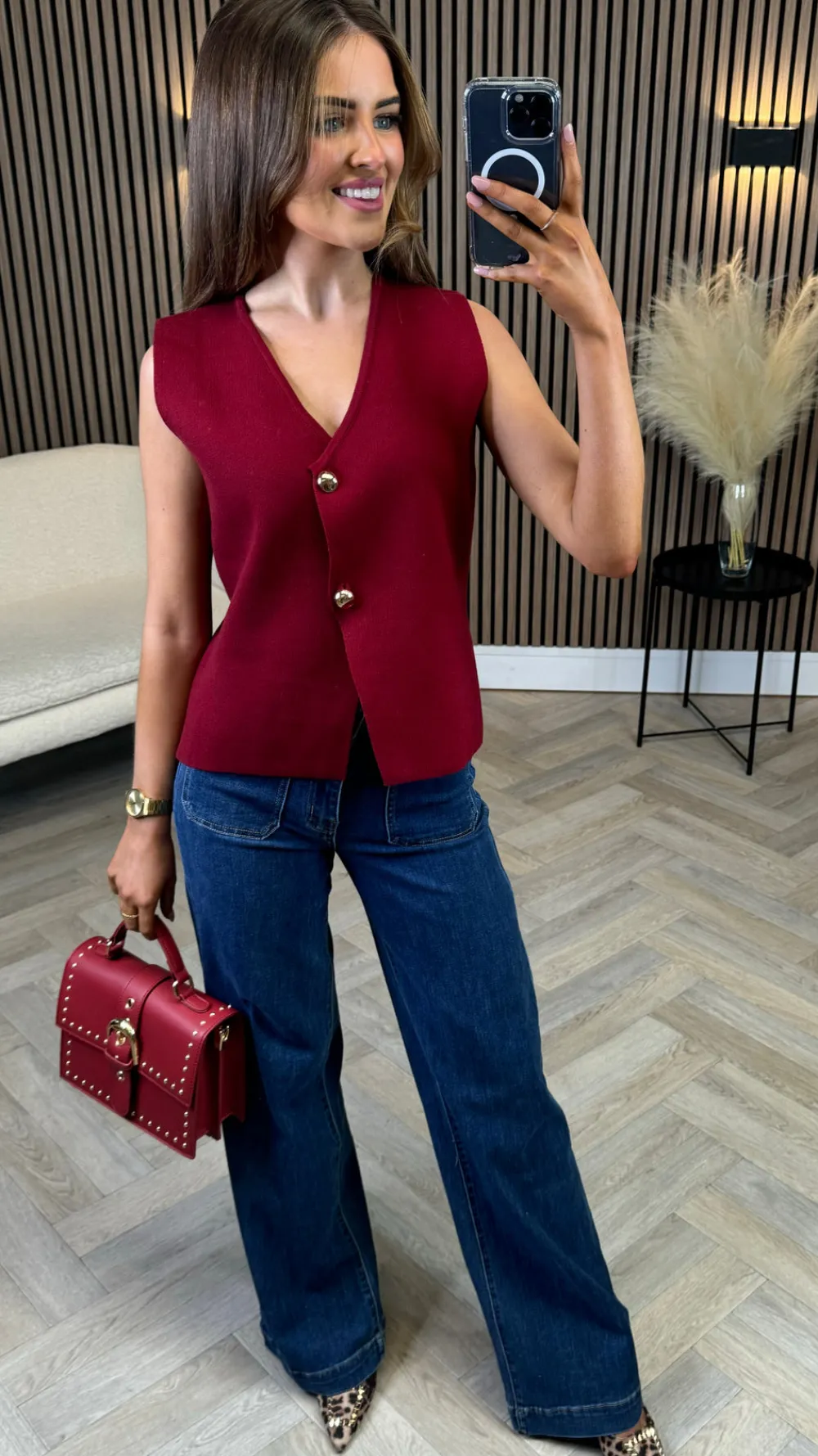 kiersten_burgundy_button__4.webp LILY ROSE BY FJ Tops^Kiersten Burgundy Button Detail Waistcoat