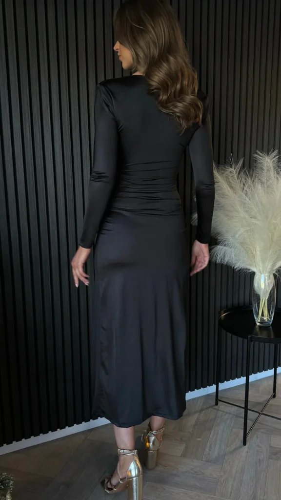 COPPEROSE Going Out Dresses | Occasion Dresses^Kingsley Black V Neckline Wrap Effect Brooch Detail Midi Dress