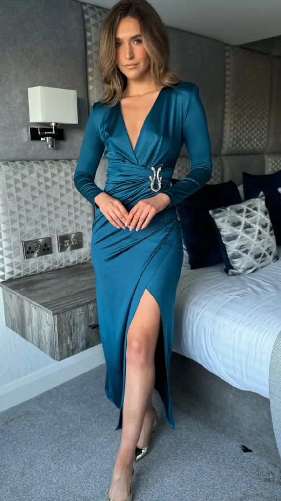 COPPEROSE Going Out Dresses | Occasion Dresses^Kingsley Blue V Neckline Wrap Effect Brooch Detail Midi Dress