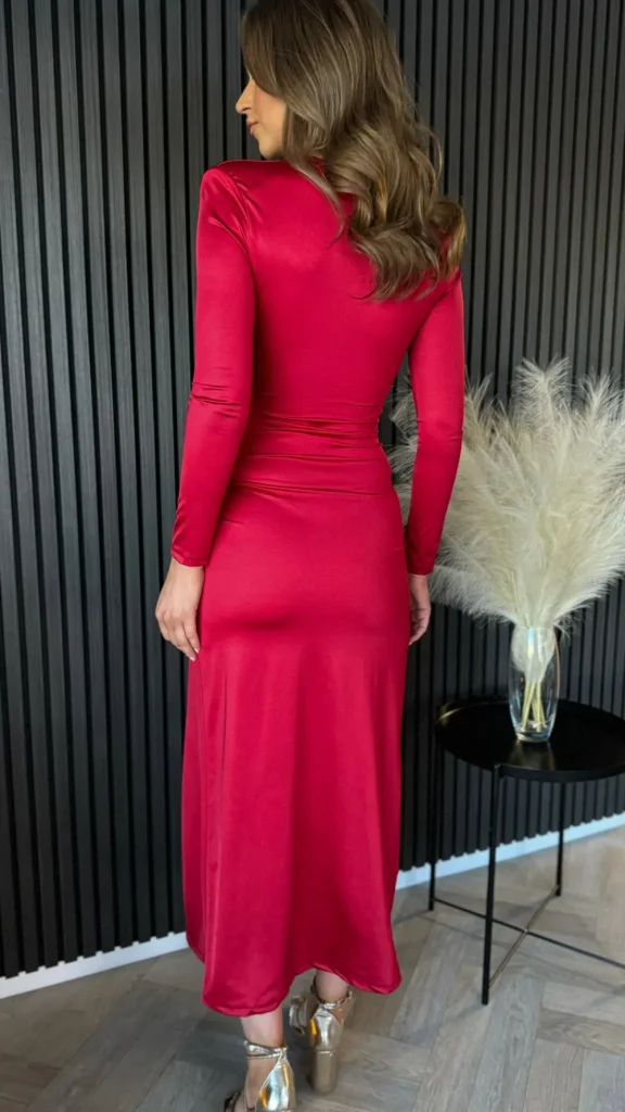 COPPEROSE Going Out Dresses | Occasion Dresses^Kingsley Red V Neckline Wrap Effect Brooch Detail Midi Dress