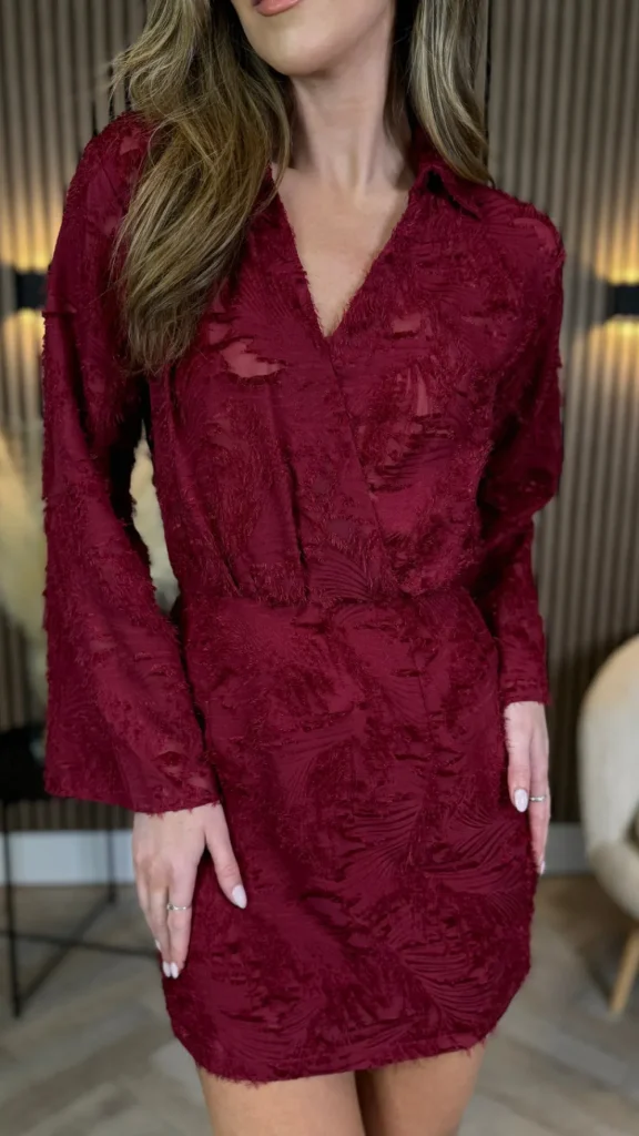 ELINA STUDIO Knitwear | Day Dresses^Kyndle Burgundy Collared V Neckline Mini Dress