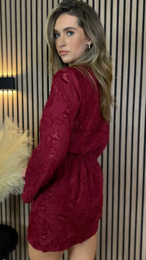 ELINA STUDIO Knitwear | Day Dresses^Kyndle Burgundy Collared V Neckline Mini Dress