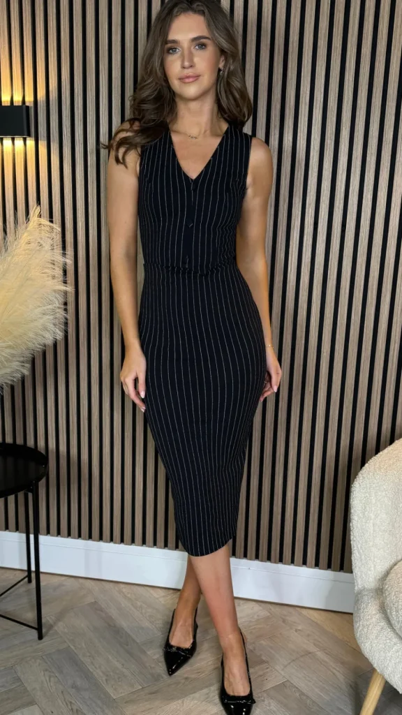 AX PARIS Going Out Dresses | Occasion Dresses^Lailah Black Pinstripe Waistcoat Detail Bodycon Midi Dress