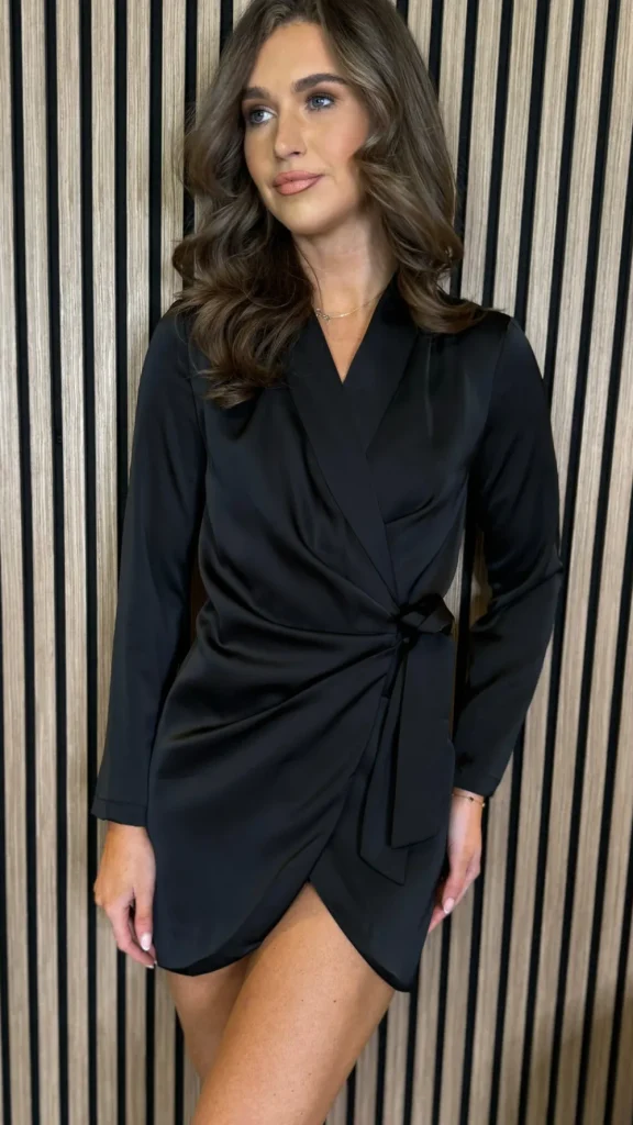 LUCCE Going Out Dresses | Occasion Dresses^Lara Black Wrap Detail Collared Mini Dress