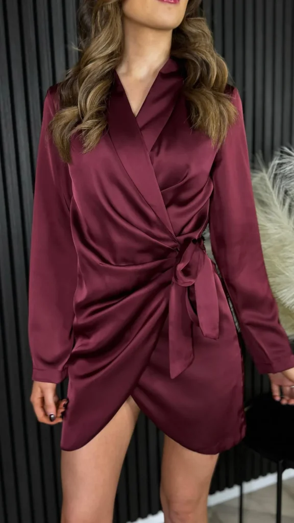 LUCCE Going Out Dresses | Mini Dresses^Lara Burgundy Wrap Detail Collared Mini Dress