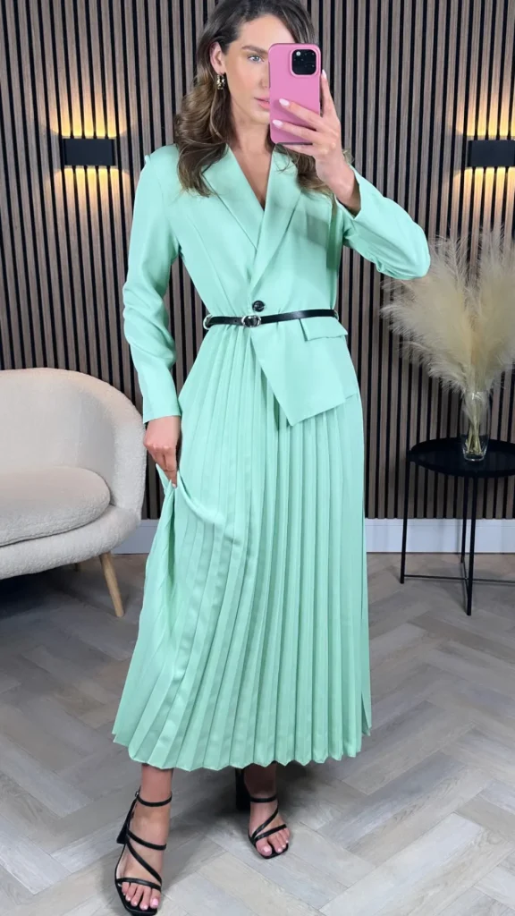 ALLYSON Going Out Dresses | Occasion Dresses^Larissa Light Green Blazer Top Pleated Midi Dress