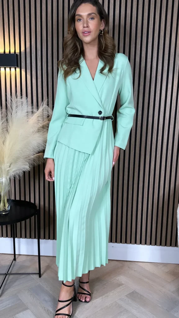 ALLYSON Going Out Dresses | Occasion Dresses^Larissa Light Green Blazer Top Pleated Midi Dress