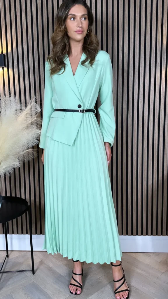 ALLYSON Going Out Dresses | Occasion Dresses^Larissa Light Green Blazer Top Pleated Midi Dress