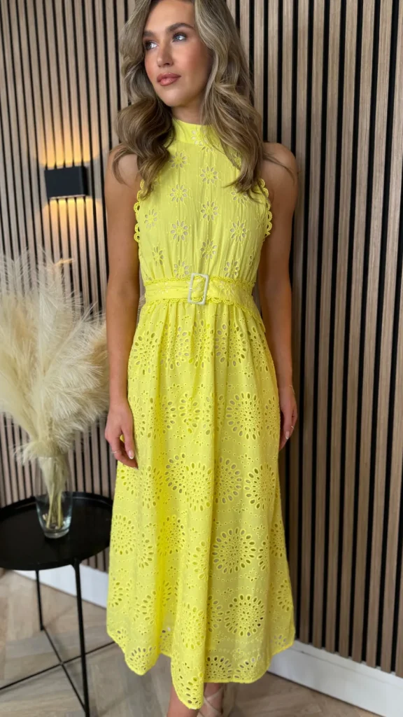 LILY ROSE BY FJ Going Out Dresses | Occasion Dresses^Layla Yellow Broidery Detail Belted Midi Dress