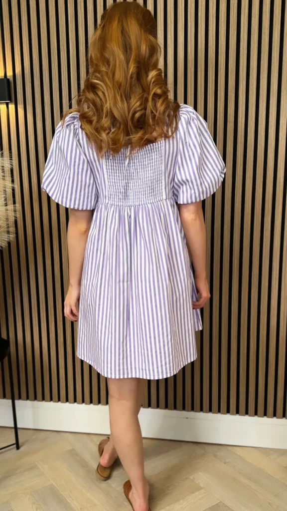 INFLUENCE Going Out Dresses | Occasion Dresses^Lee Lilac & White Striped Puff Sleeve Smock Mini Dress