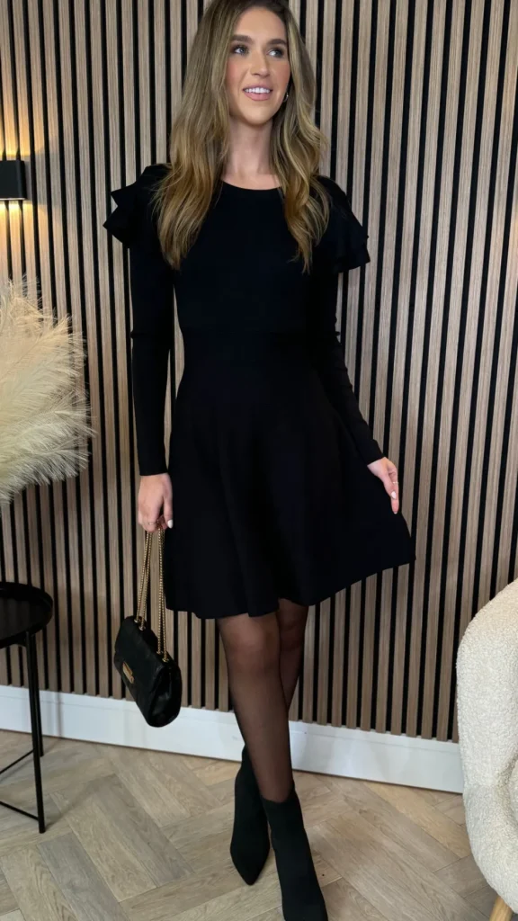 MOOCCI Knitwear | Day Dresses^Leighton Black Frill Shoulder Detail Kint Mini Dress