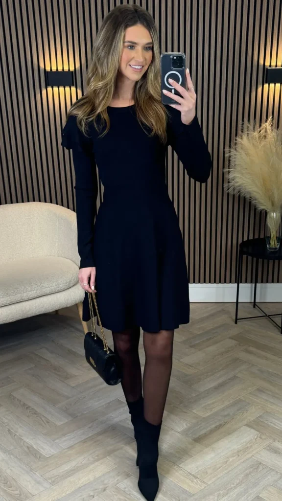 MOOCCI Knitwear | Day Dresses^Leighton Black Frill Shoulder Detail Kint Mini Dress