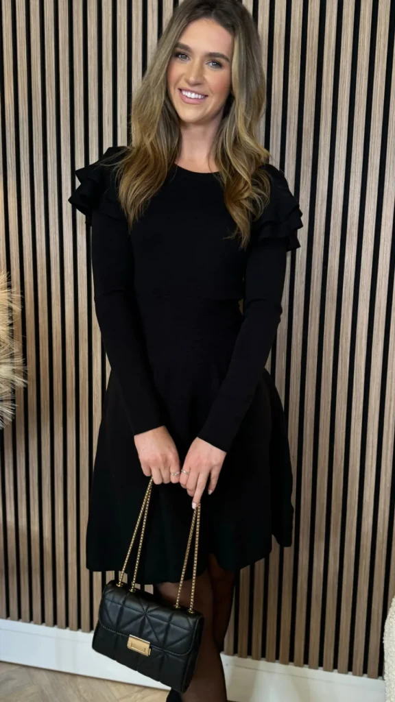 MOOCCI Knitwear | Day Dresses^Leighton Black Frill Shoulder Detail Kint Mini Dress