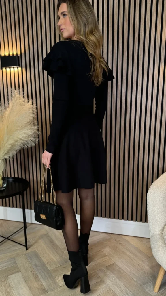 MOOCCI Knitwear | Day Dresses^Leighton Black Frill Shoulder Detail Kint Mini Dress