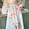 TIMELY Occasion Dresses | Midi Dresses^Leighton Fuchsia Floral Printed High Neck Midi Dress