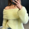 INSTAGIRL Knitwear^Leihani Yellow Bandeau Style Off Shoulder Knit Jumper