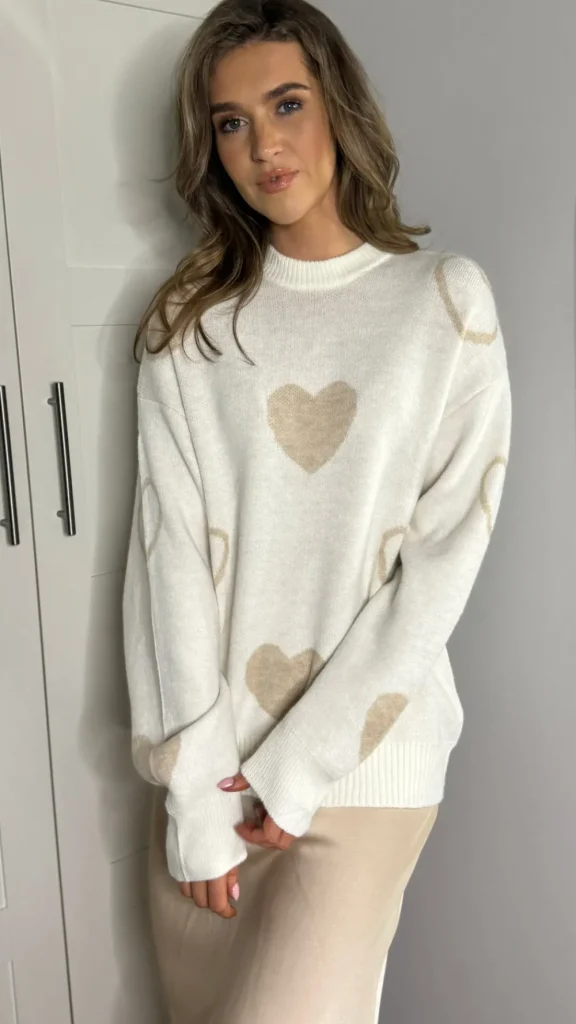 JCD KOOLOOK Knitwear^Leonie Cream Heart Printed Jumper
