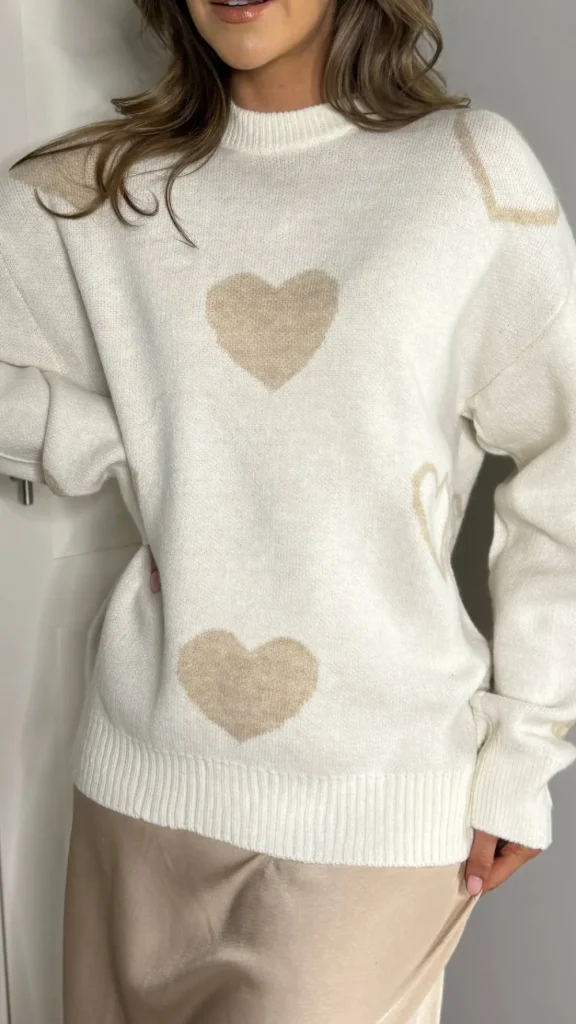 JCD KOOLOOK Knitwear^Leonie Cream Heart Printed Jumper