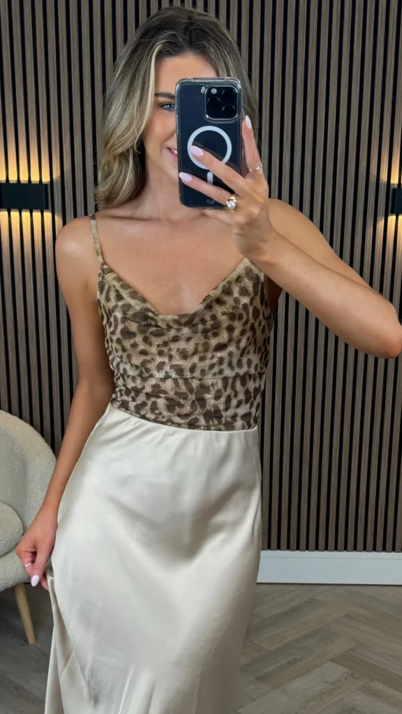 LORIANE Tops^Leonora Beige & Brown Leopard Print Cami Strap Top