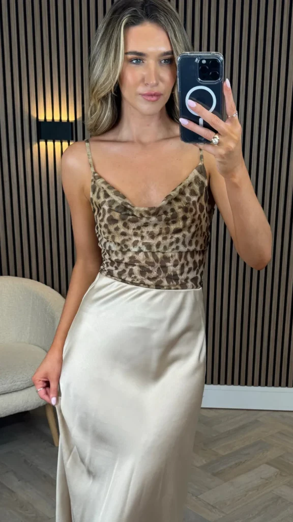 LORIANE Tops^Leonora Beige & Brown Leopard Print Cami Strap Top