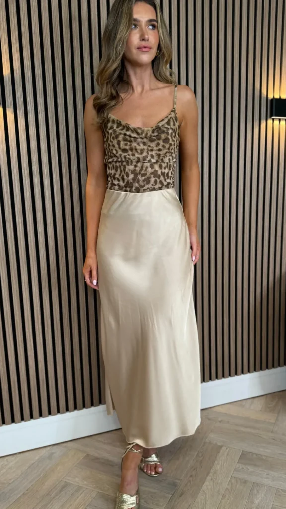 LORIANE Tops^Leonora Beige & Brown Leopard Print Cami Strap Top