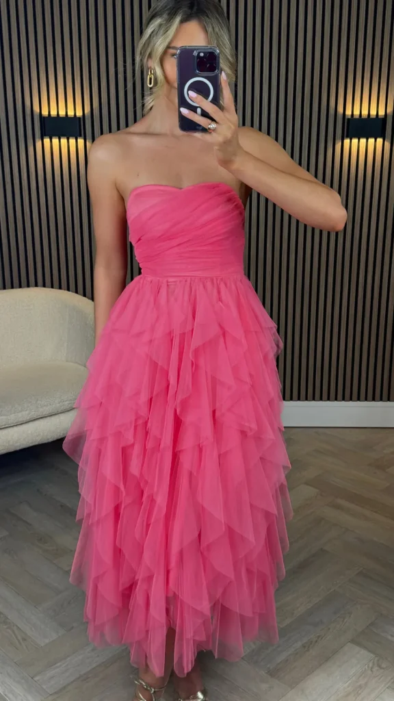 PARIS FASHION SHOPS Going Out Dresses | Occasion Dresses^Lettie Watermelon Bandeau Ruffle Detail Midi Dress