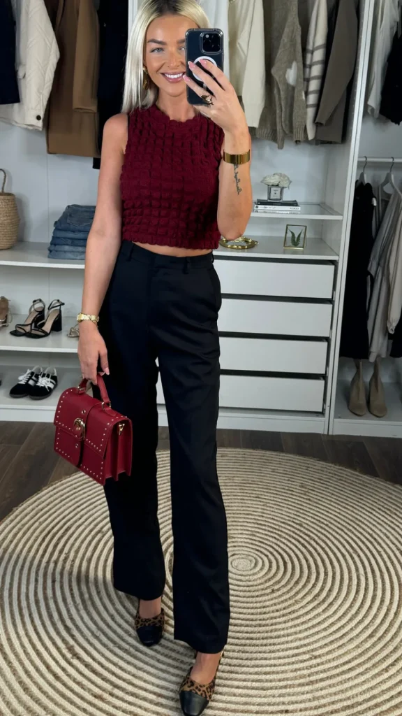 LUCCE Tops^Lexi Burgundy Waffle Detail Crop Top