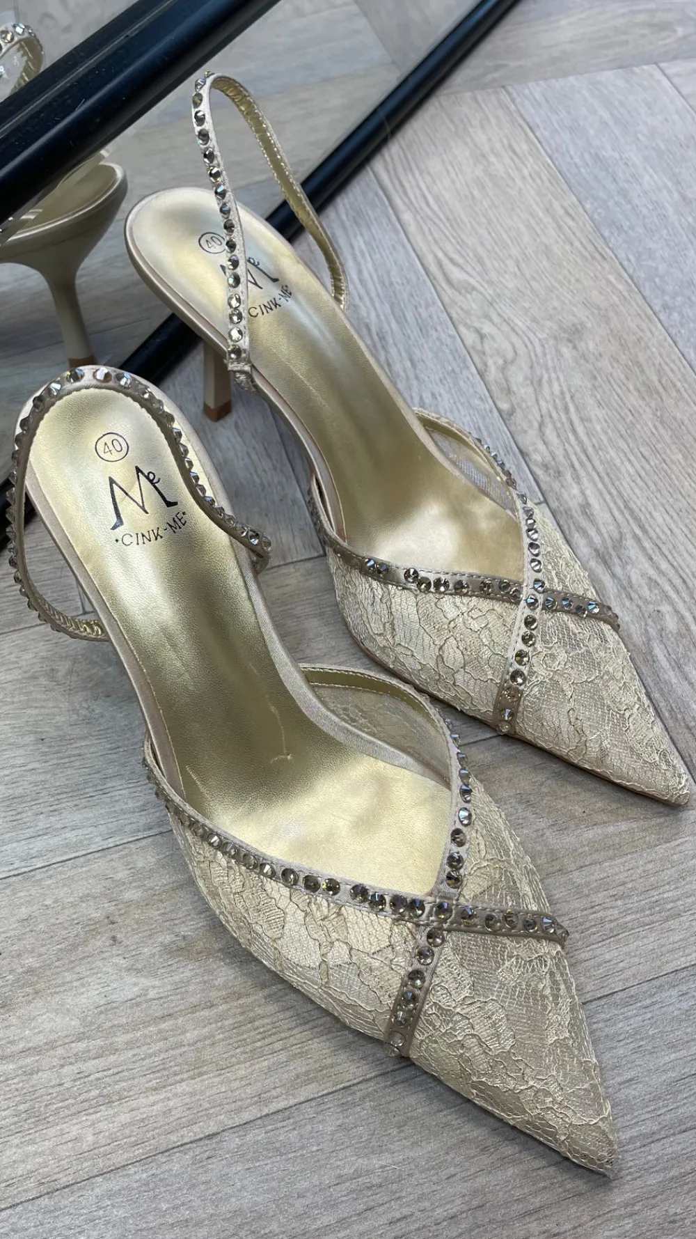 lexie_gold_embellished_sl_1.webp PARIS FASHION SHOPS Heels^Lexie Gold Embellished Sling Back Stiletto Shoes