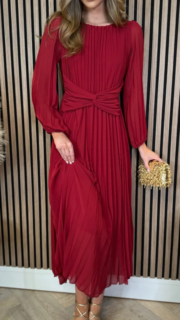 SARL KAIA Going Out Dresses | Occasion Dresses^Liberty Red Pleated Bow Detail Midi Dress
