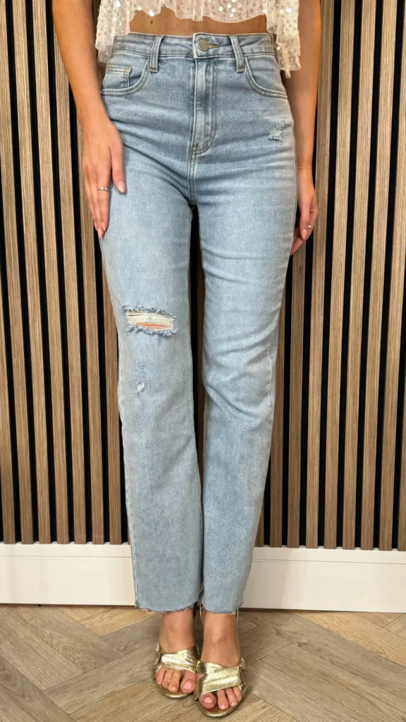 REDIAL Jeans^Lincoln Blue Ripped Detail Raw Hem Jeans