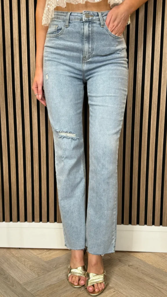 REDIAL Jeans^Lincoln Blue Ripped Detail Raw Hem Jeans