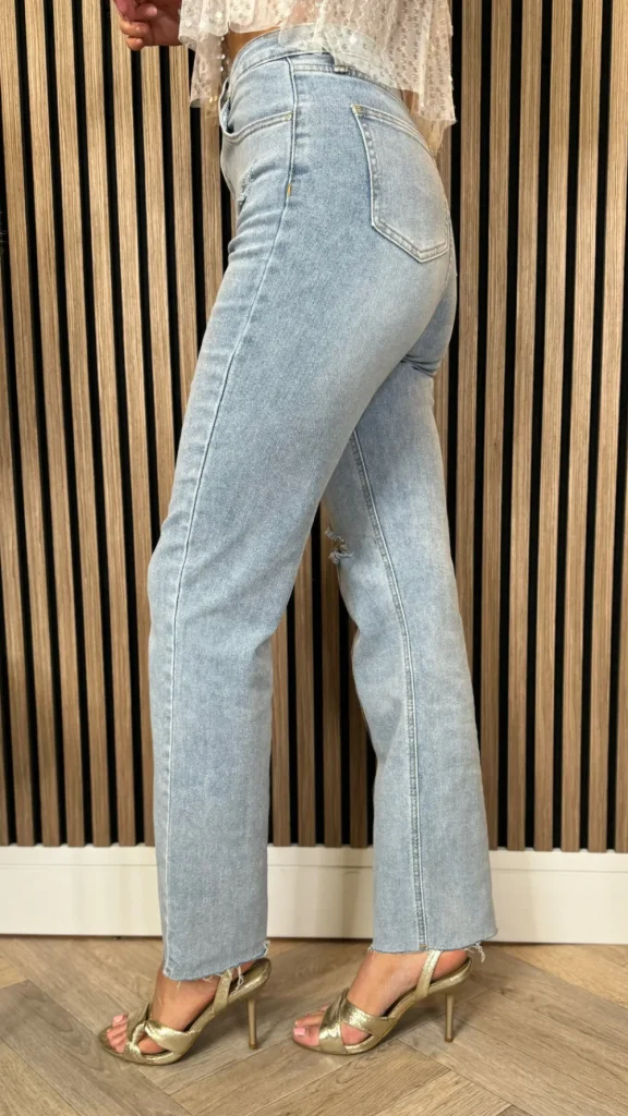 REDIAL Jeans^Lincoln Blue Ripped Detail Raw Hem Jeans