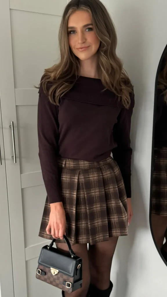 FEELKOO Skirts & Shorts^Lisa Brown & Beige Checked Pleated Detail Mini Skirt