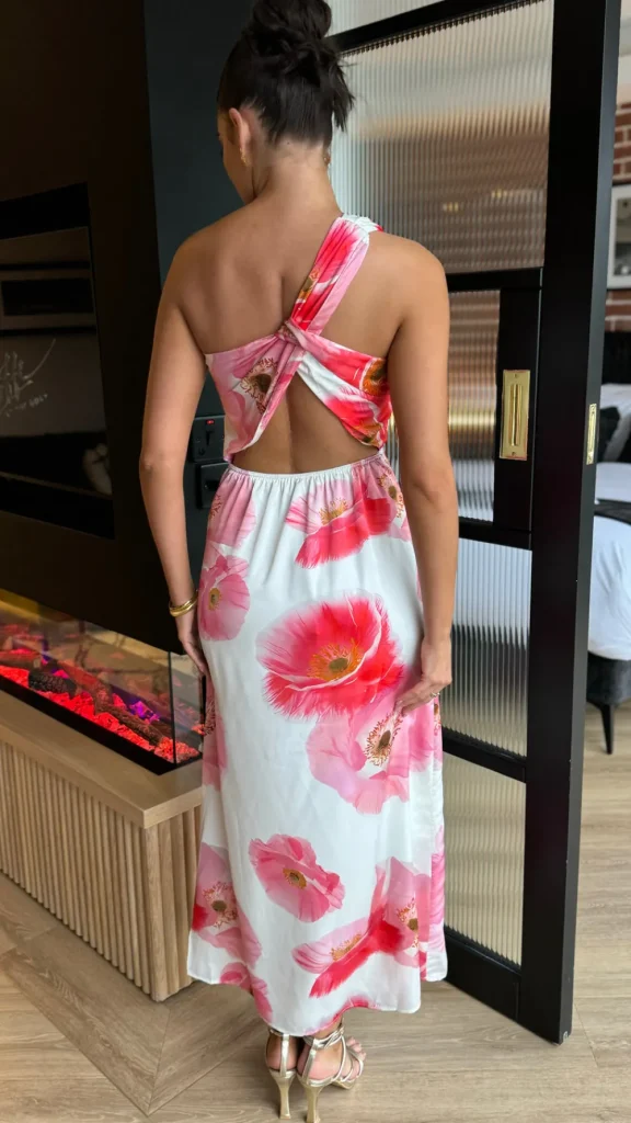 AX PARIS Going Out Dresses | Occasion Dresses^Lisa Cream & Pink Floral Print One Shoulder Open Back Twist Detail Midi Dress