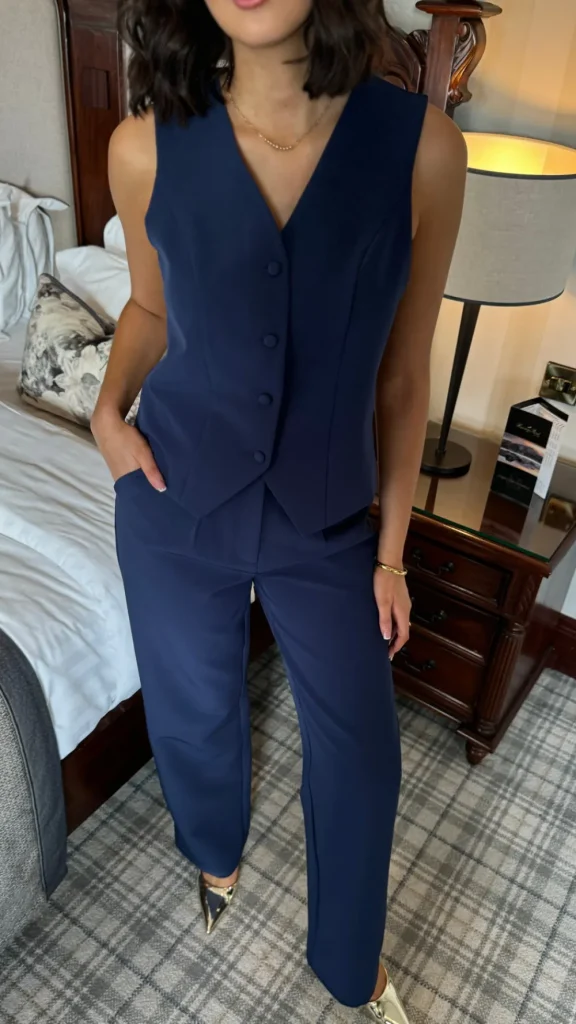 GIRL IN MIND Co-ords^Lorie Navy Trousers & Waistcoat Co Ord