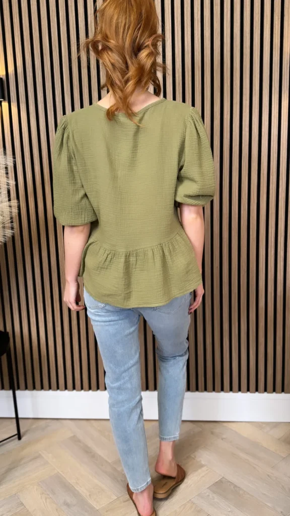 ESTEE BROWN Tops^Louie Khaki Tie Detail Peplum Top