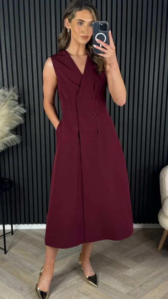 GIRL IN MIND Going Out Dresses | Occasion Dresses^Lucie Burgundy Tailored Sleeveless Midi Dress