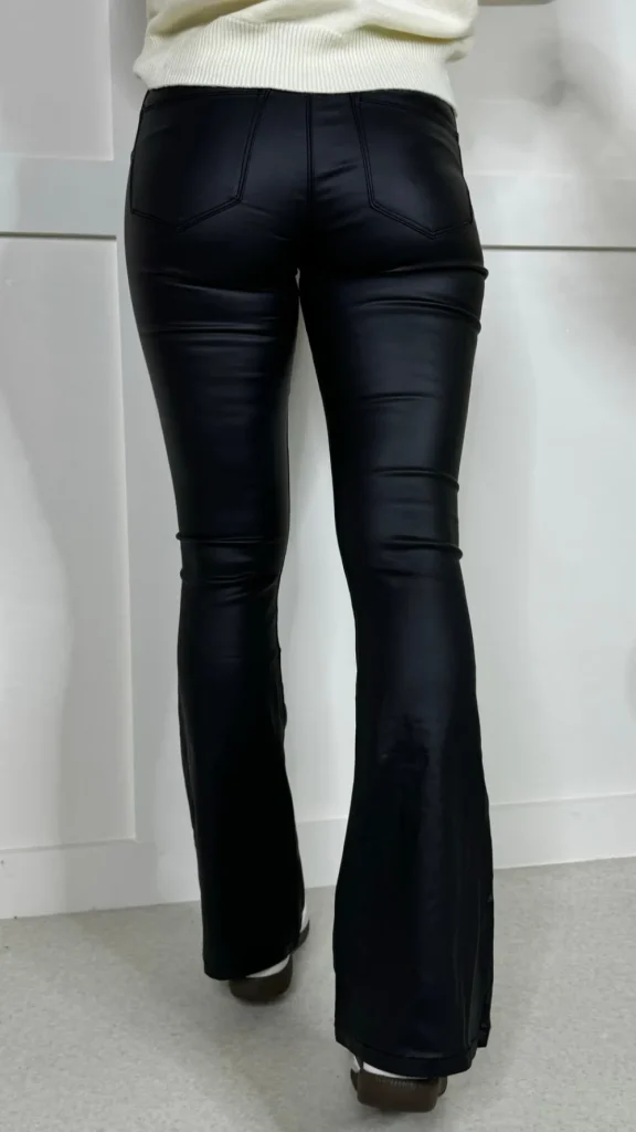 PARIS FASHION SHOPS Trousers^Lucy Black Coated Leather Look Flared Trousers